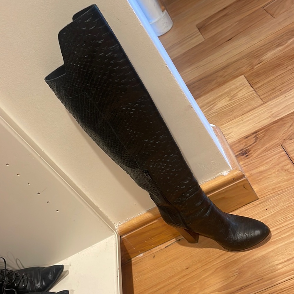 Vince | Dempsey Black Python Leather OTK Boots 7.5